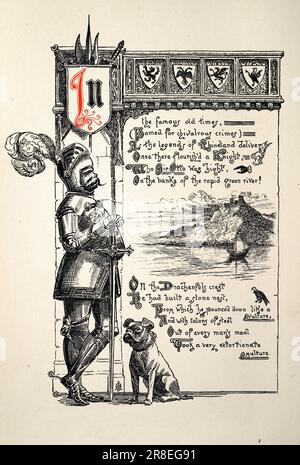 Page du Chevalier et du Dragon par Thomasn Hood, mythologie fantaisie, Ernest Maurice Jessop Banque D'Images