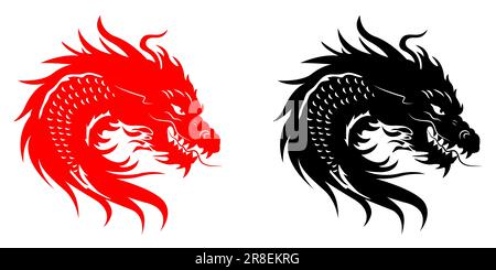 Dragons chinois traditionnels en noir et rouge. 2024 année du Dragon. Illustration vectorielle Illustration de Vecteur