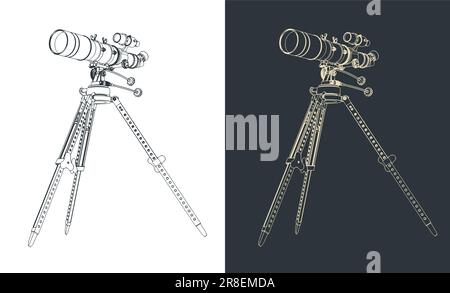 Illustrations vectorielles stylisées d'un télescope sur un trépied Illustration de Vecteur