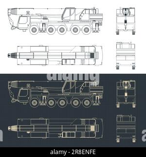 Illustrations vectorielles stylisées de modèles de grue mobile avec flèche télescopique longue et puissante Illustration de Vecteur