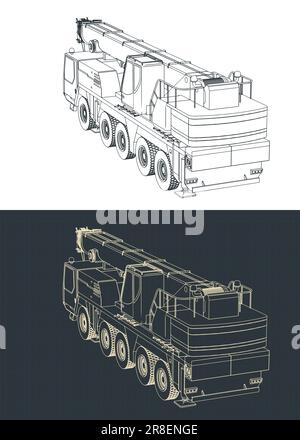 Illustrations vectorielles stylisées de modèles de grue mobile avec flèche télescopique longue et puissante Illustration de Vecteur