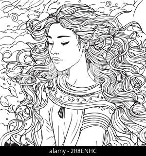 Motif de page de livre de coloriage de Cute Girl pour adultes Illustration de Vecteur