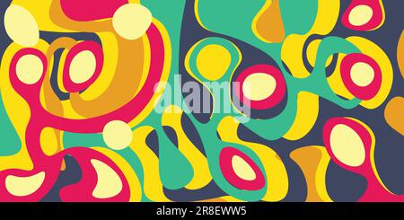 Cadres et décor de tourbillon groovy psychédélique. Vecteur d'illustration tendance de style 1960s et 1970s. Illustration de Vecteur
