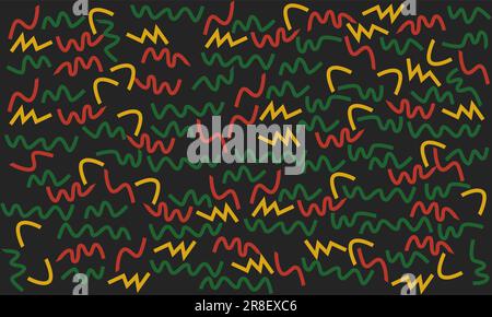 Rouge sympa, vert, jaune couleurs ligne Doodle sans couture motif. Art de style abstrait créatif pour un arrière-plan pour le dix-septième jour de liberté ou l'histoire noire Illustration de Vecteur