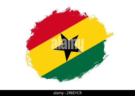 Pinceau à taches rond drapeau national texturé du Ghana sur fond blanc Banque D'Images