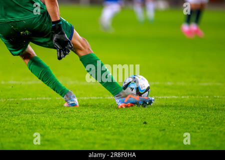 Oslo, Norvège, 20th juin 2023. Le gardien de but de Cyprys Joël Mall lance le ballon dans le qualificatif de l'UEFA Euro 2024 entre la Norvège et Chypre au stade Ullevål à Oslo crédit: Frode Arnesen/Alay Live News Banque D'Images
