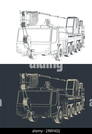 Illustrations vectorielles stylisées de modèles de grue mobile avec flèche télescopique longue et puissante Illustration de Vecteur