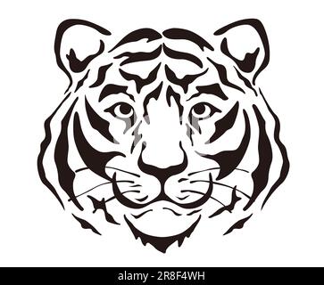 Illustration de tête de tigre vectorielle en noir et blanc isolée sur Un fond blanc. Illustration de Vecteur