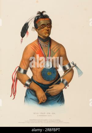 HOU-WAN-ne-KA, Un CHEF WINNEBAGO, de l'histoire des tribus indiennes d'Amérique du Nord ca. 1844 par McKenney et Hall, 1836-1844 Banque D'Images
