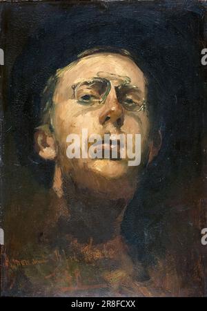 George Hendrik Breitner (1857-1923), autoportrait avec pince-nez, peinture à l'huile sur panneau vers 1882 Banque D'Images