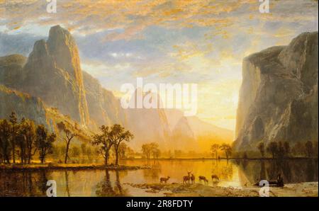 Albert Bierstadt, Vallée du Yosemite, peinture de paysage à l'huile sur carton, 1864 Banque D'Images