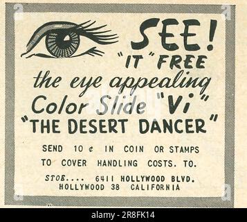 Diapositive de couleur VI - The Desert Dancer, envoyer 10 c, fait à Hollywood Californie annonce dans un magazine 1949 Banque D'Images