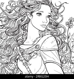 Design de page de coloriage Creative Girl Line art Illustration de Vecteur