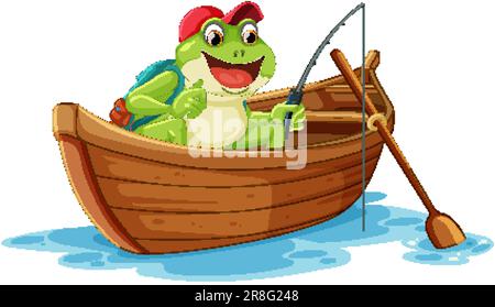 Pêche à la grenouille verte sur l'illustration de la bande dessinée du bateau Illustration de Vecteur