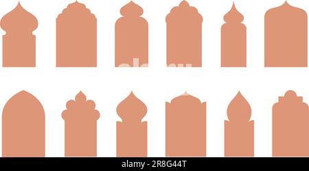 Collection d'illustrations pour cadres de fenêtres islamiques. Architecture arabe géométrique arc porte formes silhouettes ensemble. Icônes des portes de la mosquée de kareem de Ramadan Illustration de Vecteur