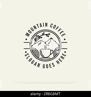 Motif vectoriel du logo Mountain Coffee Bar, logo Coffee Shop, modèle d'illustration vectorielle Food and Drink Premium Illustration de Vecteur