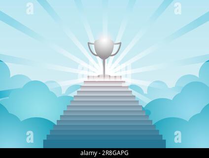 escalier vers le succès avec coupe trophée sur le dessus, illustration vectorielle Illustration de Vecteur