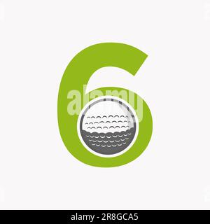 Logo Golf sur la lettre 6. Affiche initiale de l'Académie de hockey/sport, symbole du club Illustration de Vecteur