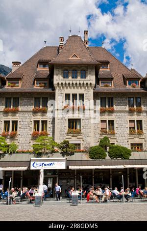 La place principale dans la vieille ville Stadtplatz, Brig, Canton du Valais, Suisse Banque D'Images