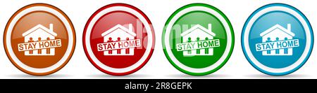Restez à la maison, covid-19 pandémie concept icônes brillantes, ensemble de boutons de conception moderne pour le Web, Internet et les applications mobiles dans quatre couleurs options isola Banque D'Images