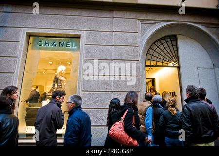 Boutique Chanel, Shopping, via Sant'andrea, Milan Banque D'Images