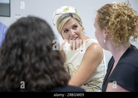 Charleroi, Belgique. 21st juin 2023. La Reine Dutch Maxima photographiée lors d'une visite au Parc Bio de l'Aeropole, le deuxième jour de la visite officielle du couple royal hollandais en Belgique, à Charleroi, le mercredi 21 juin 2023. BELGA PHOTO NICOLAS MATERLINCK crédit: Belga News Agency/Alay Live News Banque D'Images