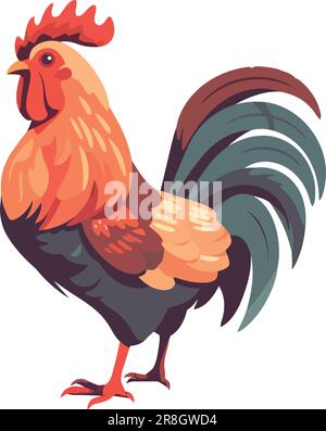 Coq debout à la ferme, croquant à l'aube Illustration de Vecteur