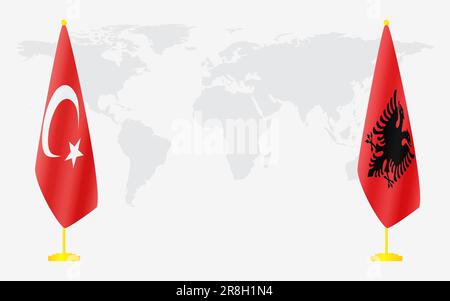 La Turquie et l'Albanie drapeaux pour une réunion officielle dans le contexte de la carte du monde. Illustration de Vecteur