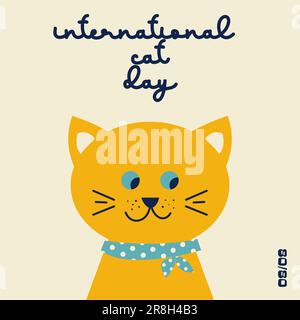 Journée mondiale du chat. Journée internationale du chat. Le concept de vacances mignonnes. Modèle avec chat rétro pour carte, affiche, t-shirt avec inscription textuelle. Illustration de Vecteur
