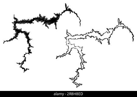 Lac El Cajon Dam (République du Honduras, amérique centrale) carte illustration vectorielle, scribble sketch El Cajón ou Central Hidroeléctrica Francisco Morazá Illustration de Vecteur