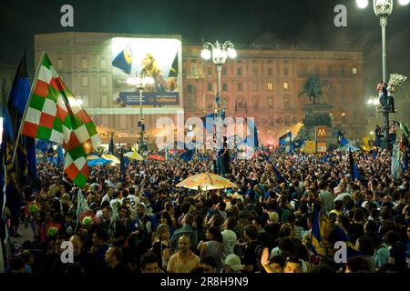 Finale football Mach Champions League Inter-bayern Munchen. Place du Duomo. Milan. Italie Banque D'Images