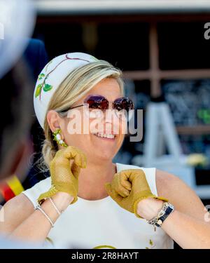 Charleroi, Belgique. 21st juin 2023. La reine Maxima des pays-Bas visite de l'Institut Saint-André à Charleroi, on 21 juin 2023, pour découvrir le mur de bandes dessinées et un atelier de dessin, sur la visite d'État de 2nd des 3 jours des pays-Bas en Belgique Credit: Albert Nieboer/Netherlands OUT/point de vue OUT/dpa/Alay Live News Banque D'Images