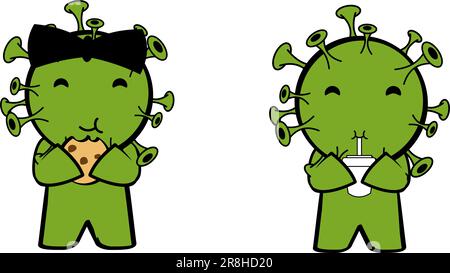 sweet couple coronavirus personnage de dessin animé expressions pack de l'illustration de la colletion au format vectoriel Illustration de Vecteur