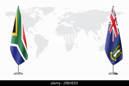 Drapeau de l'Afrique du Sud et des îles Vierges britanniques pour une réunion officielle sur fond de carte du monde. Illustration de Vecteur