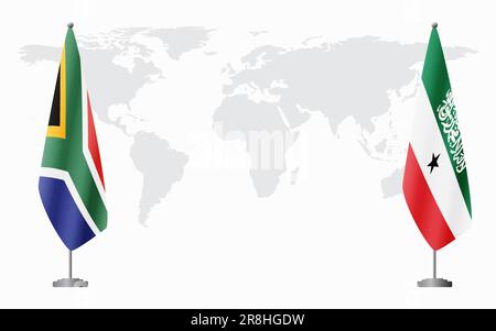 Drapeau de l'Afrique du Sud et du Somaliland pour une réunion officielle sur fond de carte du monde. Illustration de Vecteur