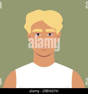 Jeune homme aux cheveux bouclés blonds dans une chemise blanche. Portrait d'un homme abstrait. Avatar masculin abstrait à visage intégral, coupe plate Illustration de Vecteur