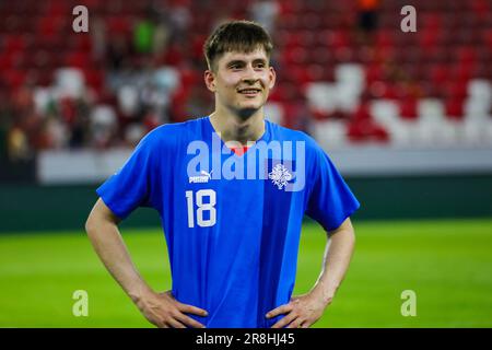 Budapest, Hongrie. 19th juin 2023. Budapest, Hongrie, juin 19st 2023: 18 Hoti A. (Islande)l lors du match de l'équipe nationale européenne des moins de 21 ans entre la Hongrie et l'Islande à l'Arena Bozsik à Budapest, Hongrie. (Gabor SAS/SPP) crédit: SPP Sport presse photo. /Alamy Live News Banque D'Images