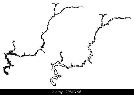 Lake Dworshak Reservoir (États-Unis d'Amérique, Amérique du Nord, États-unis, Idaho) carte illustration vectorielle, scribble croquis carte du barrage de Dworshak Illustration de Vecteur