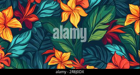 motif floral vectoriel, arrière-plan printemps-été avec fleurs tropicales. papier peint exotique. Illustration vectorielle Illustration de Vecteur