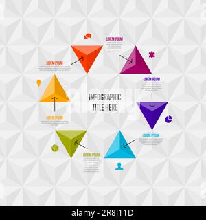 Modèle de cycle Infographique polyvalent vectoriel avec options de titre et six éléments et couleurs modernes sur fond blanc avec icônes et grande pyramide Illustration de Vecteur