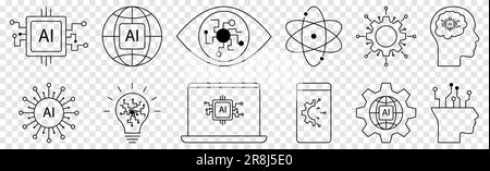 Icônes de ligne d'intelligence artificielle. Illustration vectorielle isolée sur fond transparent Illustration de Vecteur