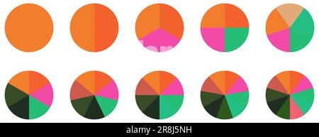 Ensemble d'icônes de graphique circulaire. Schéma coloré avec 10 sections. Illustration vectorielle isolée sur fond blanc Illustration de Vecteur