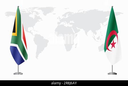 L'Afrique du Sud et l'Algérie drapeaux pour une réunion officielle sur fond de carte du monde. Illustration de Vecteur