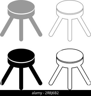 Tabouret à trois pieds mobilier à pattes concept ensemble icône gris noir couleur vecteur illustration image remplissage simple contour ligne de contour Illustration de Vecteur