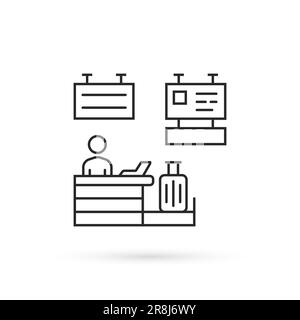icône du comptoir d'enregistrement de l'aéroport en ligne fine Illustration de Vecteur