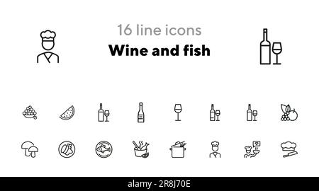 Icônes de vin et de poisson Illustration de Vecteur