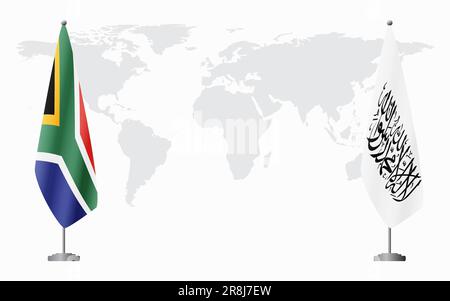 L'Afrique du Sud et l'Afghanistan drapeaux pour une réunion officielle sur fond de carte du monde. Illustration de Vecteur