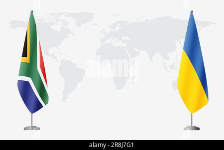 L'Afrique du Sud et l'Ukraine drapeaux pour une réunion officielle sur fond de carte du monde. Illustration de Vecteur