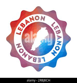 Logo Lebanon Low Poly. Logo de voyage dégradé coloré du pays dans un style géométrique. Signe rond multicolore polygonal Liban avec carte pour votre Illustration de Vecteur