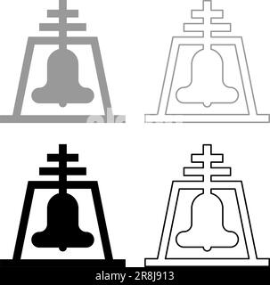 Church Bell Beam concept campanile beffroi ensemble icône gris noir couleur vecteur illustration image simple remplissage Uni contour ligne mince plat Illustration de Vecteur